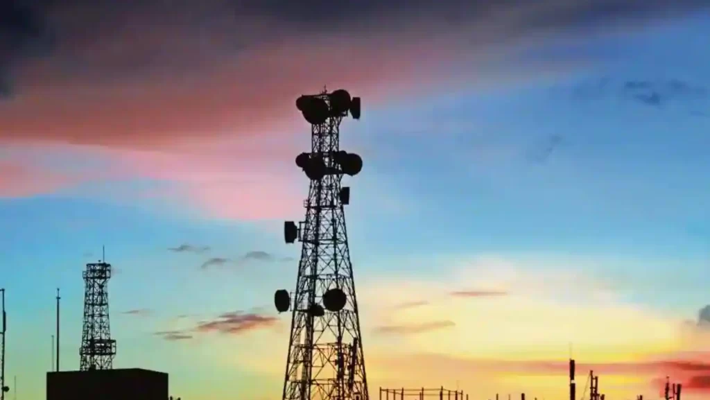 Telecommunications tower at evening